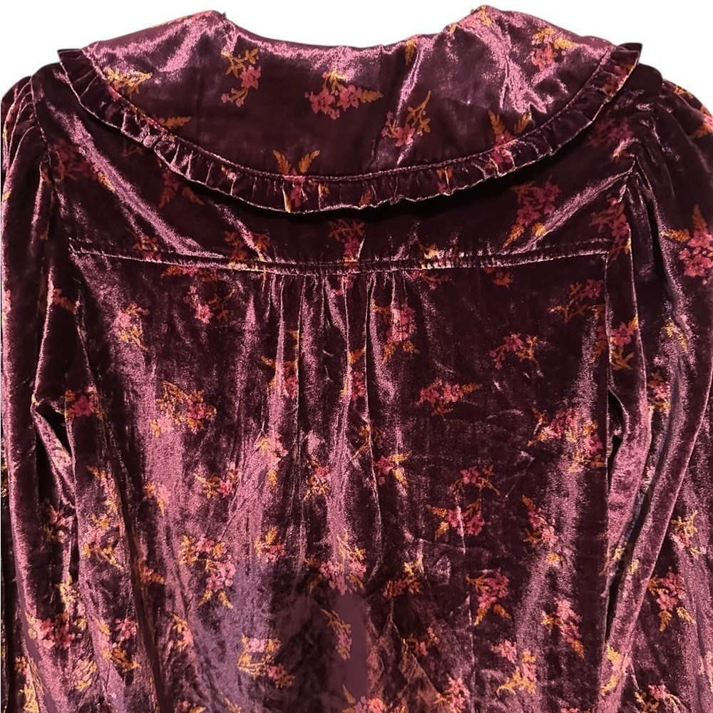 Anthropologie Purple Floral Velvet Pilcro Collared Button-Up Top Blouse - Picture 7 of 10